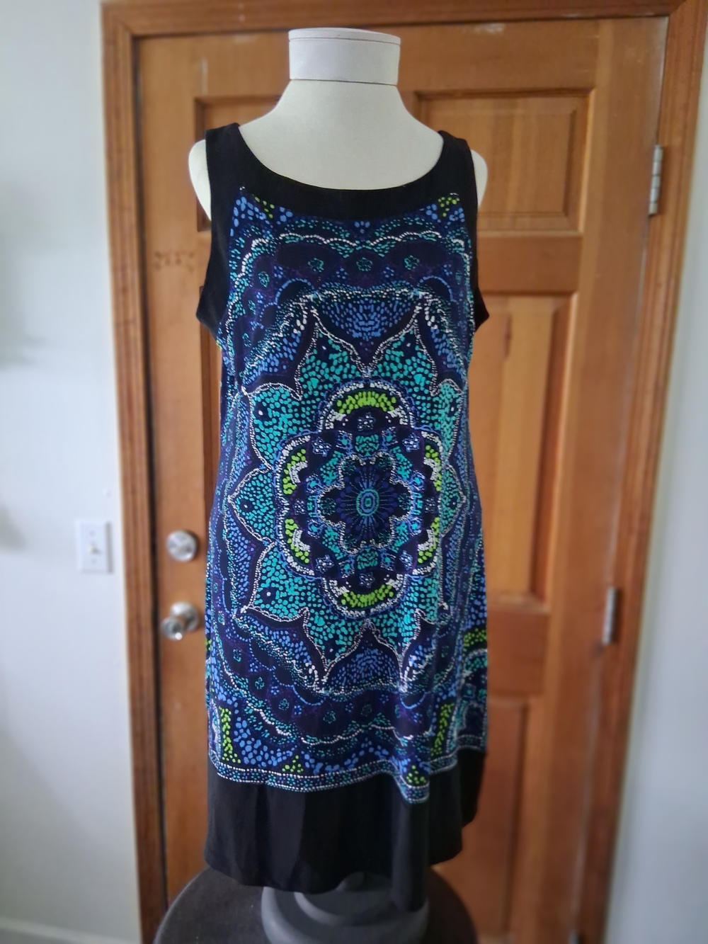Kim Rogers Black Tunic Dress with Blue & Teal Medallion